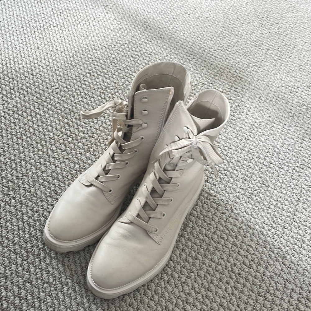 Cream lace up boots